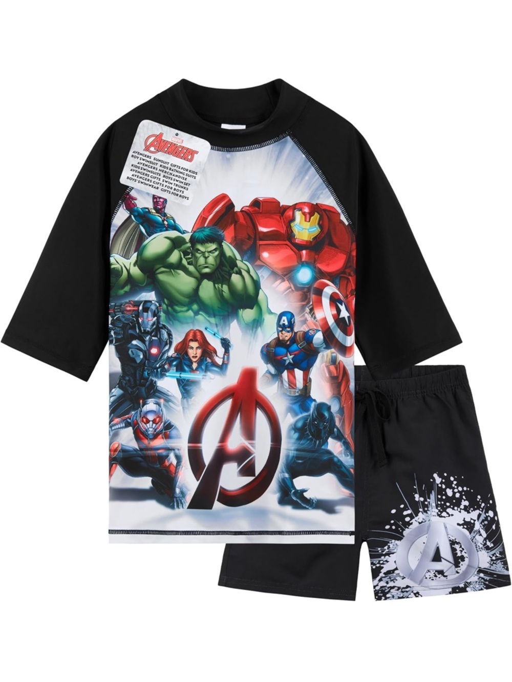Marvel Avengers Boys Swim 2 piece bathing suit rash guard Set big boy 11y 12y